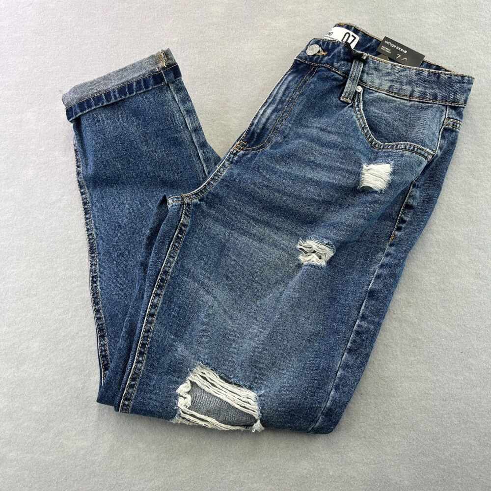 Refuge Distressed Boyfriend Denim Jeans Womens 7 High Waist  Destroyed New